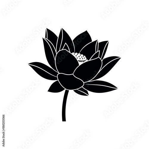 Elegant Black Lotus Flower Silhouette Design.