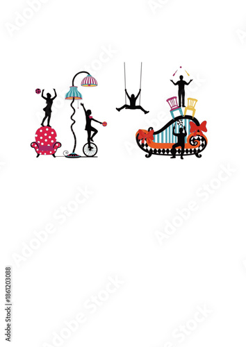 Circus Core Silhouette of Person in Whimsical Furniture for Playful Interior Design and Maximalist Home Aesthetic 2026 Trend Concept Vector