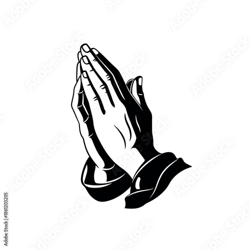 Praying Hands Silhouette Vector Illustration.