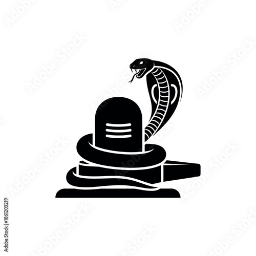 Shiva Lingam with Cobra Snake Silhouette.