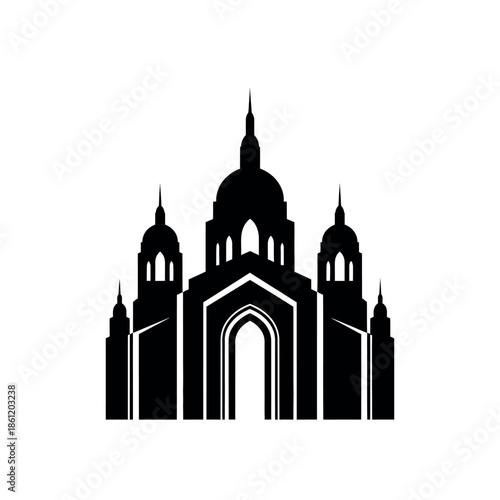 Silhouette of a Grand Cathedral with Multiple Domes and Spires.