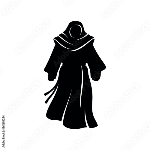 Silhouette of a hooded monk robe.