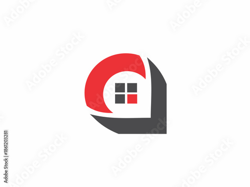 Red and Grey Minimalist House Building Logo for Real Estate Company