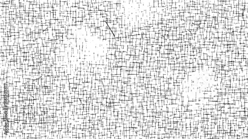Black and white abstract grid pattern with irregular lines and distressed texture background