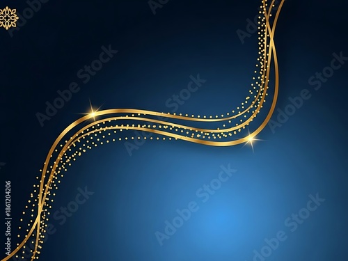 Glowing gold light trails on dark blue background