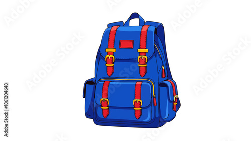 Vibrant Blue Backpack with Red Accents - Perfect for School, Travel, and Everyday Adventures