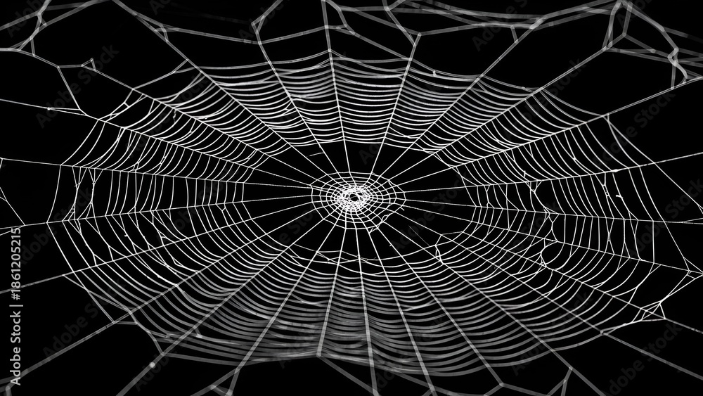 Obraz premium Intricate spiderweb against a black backdrop displaying nature's artistry