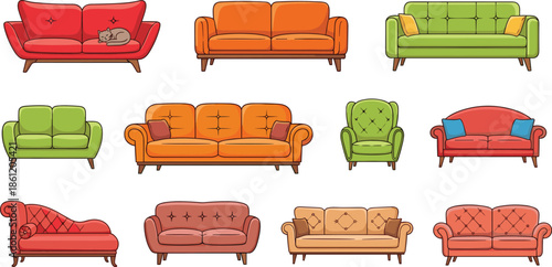 Vibrant collection of colorful sofas and armchairs for modern home decor inspiration