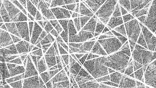 Black and white abstract pattern of intersecting lines and textured shapes
