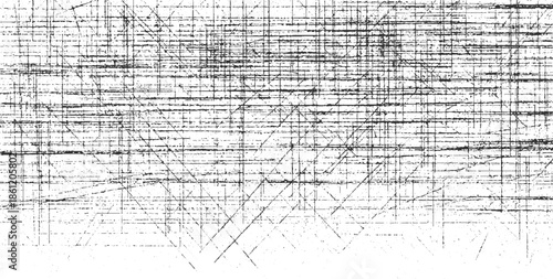 Black and white abstract background with dense intersecting lines and speckles texture grunge scratch