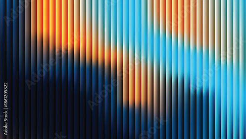 Glass ripple texture with dark gradient background and lilac light streaks. Futuristic distortion, moody abstract glow, reeded vertical blur. Vector illustration EPS