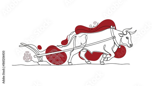 cow with red hearts, ox cart with love symbols