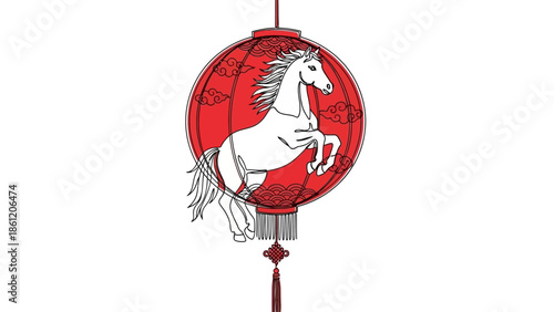 chinese lantern with white horse