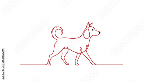 minimalist red dog line art in white background