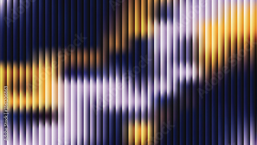 Glass ripple texture with dark gradient background and lilac light streaks. Futuristic distortion, moody abstract glow, reeded vertical blur. Vector illustration EPS