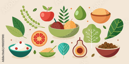 seamless pattern set healthy food fresh fruits organic vegetables, best for icon, symbols, and any design needs
