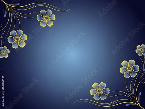Floral border design with blue background and yellow flowers
