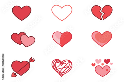 Collection of Heart Shapes and Symbols for Romance and Broken Heart Concepts