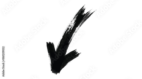 Bold black checkmark with dynamic brush strokes on white