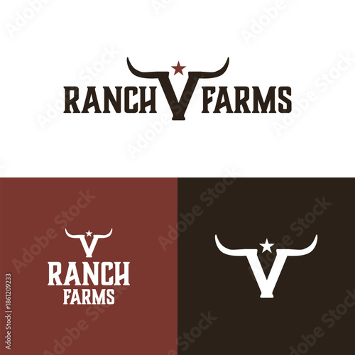 Initial V with horns cattle logo design illustration vintage ranch retro vibe