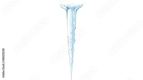 A detailed illustration of a realistic icicle hanging from an unseen source, with a white background