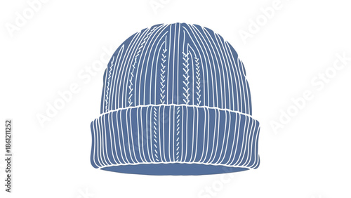 Cozy Blue Knitted Beanie Hat Illustration for Winter Fashion and Outdoor Headwear Design Template
