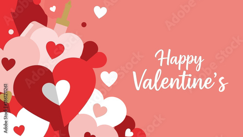 Charming illustration of numerous colorful hearts artistically blending together, creating a joyful backdrop for a heartfelt Valentine's Day message