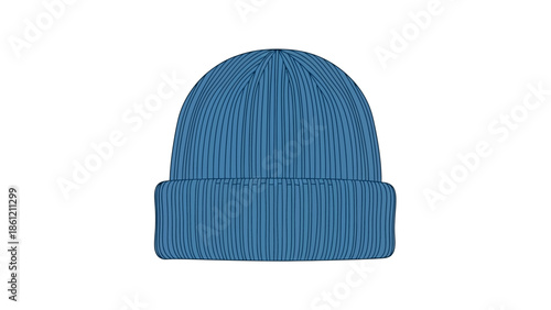 Vibrant Blue Knitted Beanie Hat with Ribbed Texture Providing Warmth and Style for Cold Weather Fashion and Outdoor Activities