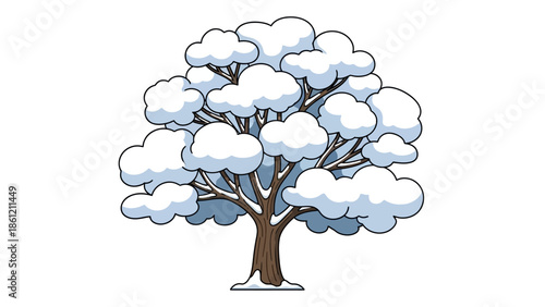 A beautiful snow-covered tree illustration with branches and trunk