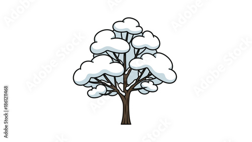 Stylized Winter Tree Adorned with Crisp White Snow, a Clean Vector Graphic for Seasonal Nature and Holiday Concepts
