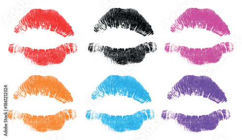 set of multi-color lips isolated on white background 