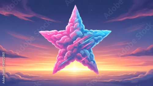 Dreamy Star-Shaped Cloud Formation with Pink and Blue Colors at Sunset