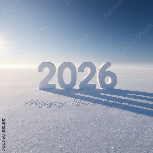 Wallpaper Mural 2026 Happy New Year 3D Snow Numbers on Winter Field with Bright Sunlight Torontodigital.ca