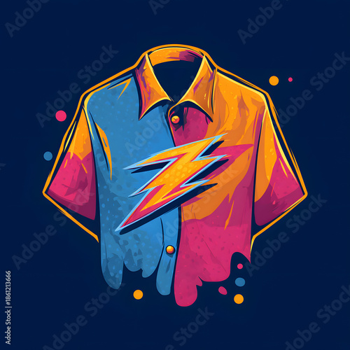Flat logo of a shirt with a pop art-style logo
