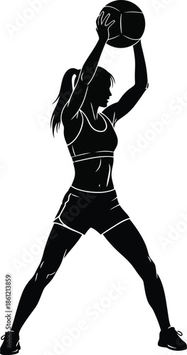 Female Athlete Silhouette Playing Volleyball in Action Sports Illustration