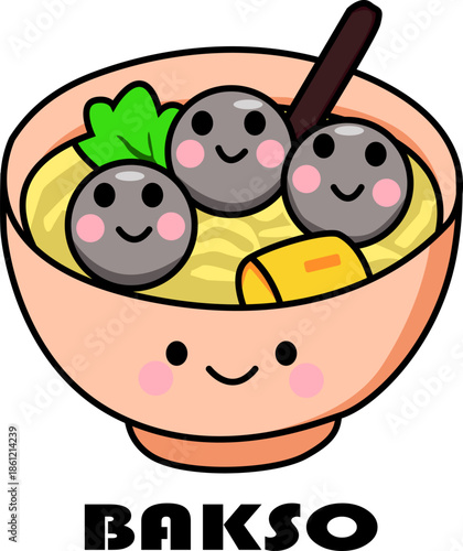 Bakso Illustration – Cute Indonesian Meatball Soup Cartoon Vector