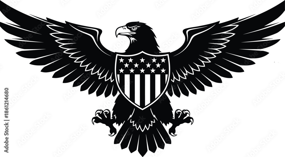 Obraz premium Black Eagle Shield Symbol Graphic Design Element Shield Emblem