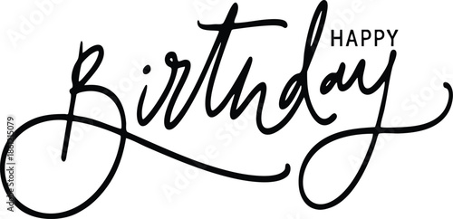 Elegant Happy Birthday handwritten calligraphy text perfect for invitations greeting cards and celebratory designs