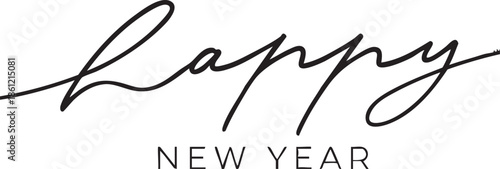 Elegant handwritten Happy New Year text a minimalist typographic design for festive greetings and celebrations isolated on a white background