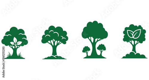 Collection of stylized green trees symbolizing nature and growth