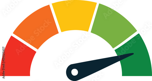 Colorful gauge meter with needle indicating a good level flat vector design for performance or rating concepts isolated on white background