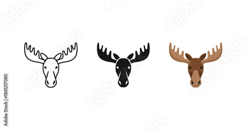 Moose head silhouettes: black, white, and brown variations