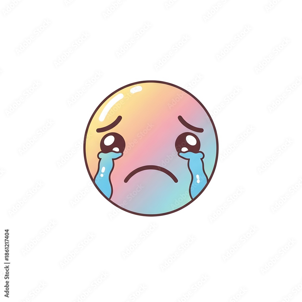 Fototapeta premium Cute sad emoticon with crying expression and tears. Represents sadness, disappointment, and emotional feeling. Perfect for messaging, stickers, social media, and emotional illustrations.