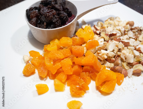 Dried apricots, raisins and nuts