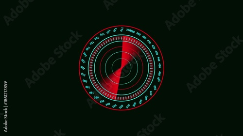 High-tech red radar screen animation scanning a global grid for objects, targets, or activity in a futuristic interface design. travel HUD screen
