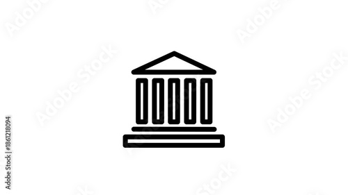 Animated Bank Government Building Line Icon Loop.