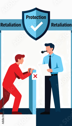 A person pushes a barrier while another person holds a paper and a microphone