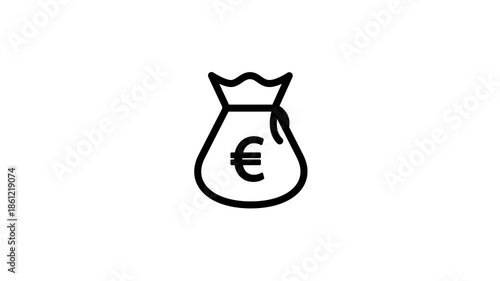Animated Euro Money Bag Line Icon Loop.