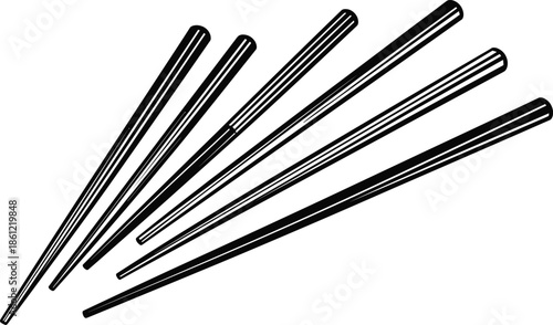 Set of Traditional Japanese Chopsticks Icons for Asian Dining, Wooden Utensil Collection for Sushi Restaurant, CAD Drawing Flat Vector Illustration