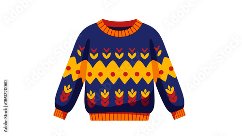 Cozy Fair Isle Sweater with Red and Yellow Geometric Pattern, Perfect for Winter Fashion